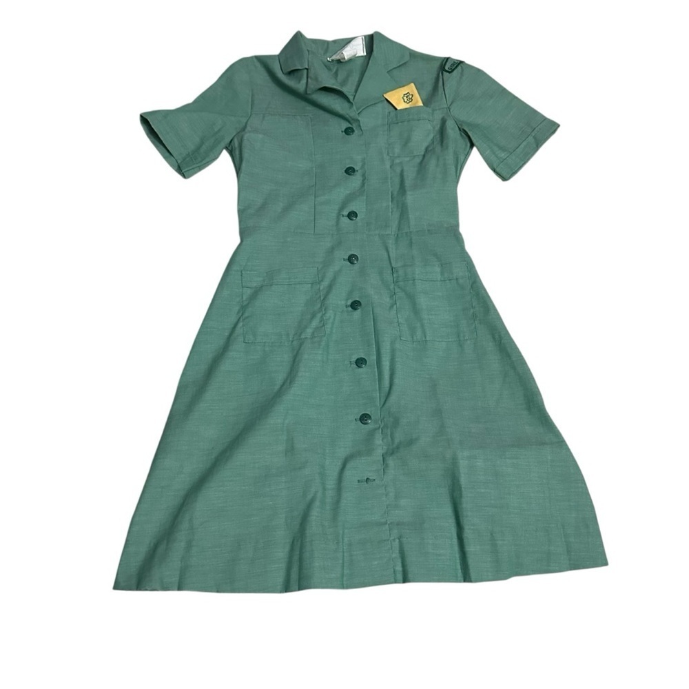 Vintage Girl Scouts Green Button-Up Kids Dress